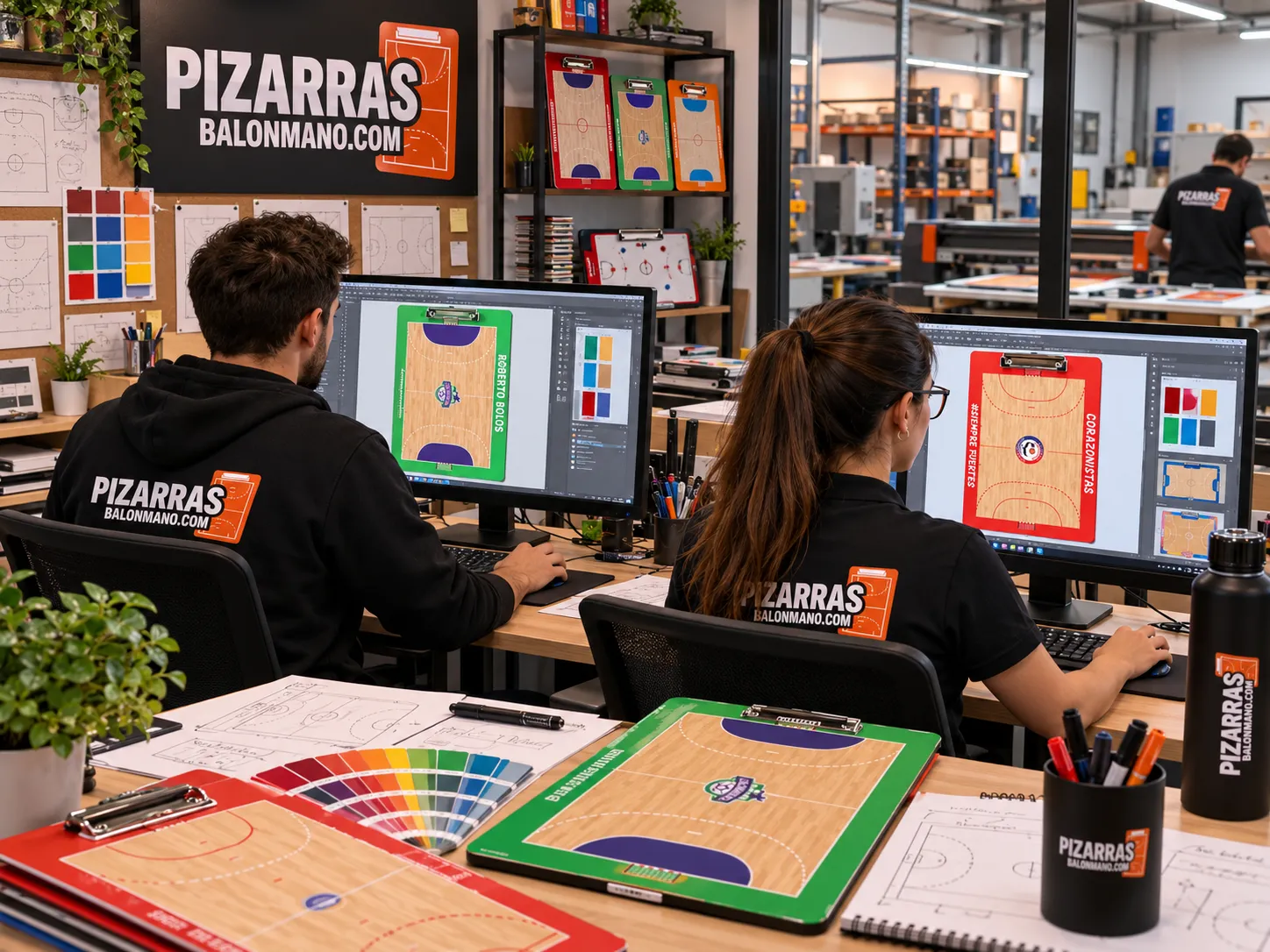 Progettazione di lavagne da pallamano al computer, con campioni di colore