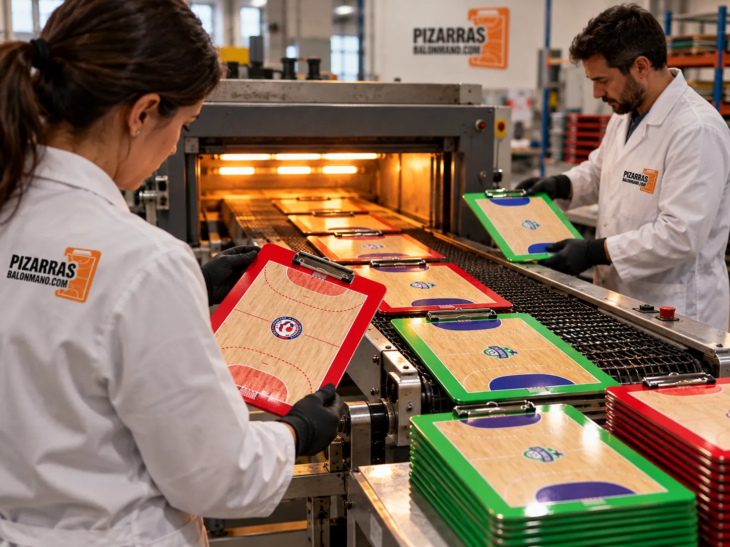 Lavagne da pallamano che escono dal forno di produzione