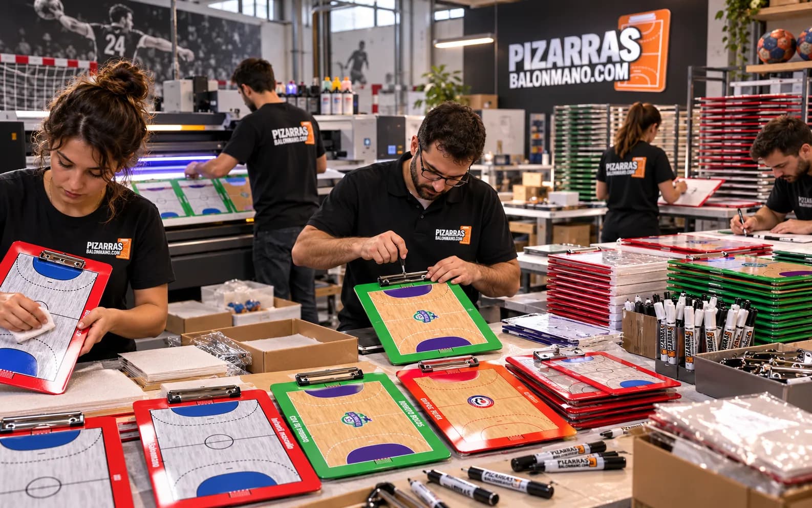 Il team del laboratorio controlla lavagne da pallamano finite