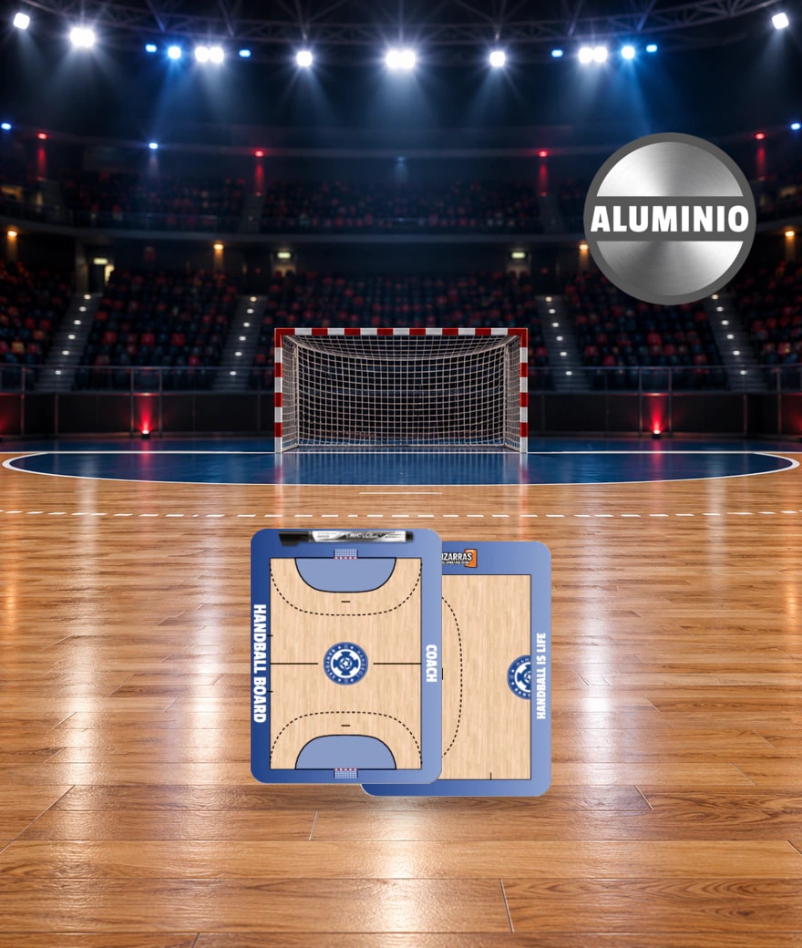 Lavagna tattica da pallamano Pocket Alluminio, fronte e retro, sul campo di un palazzetto