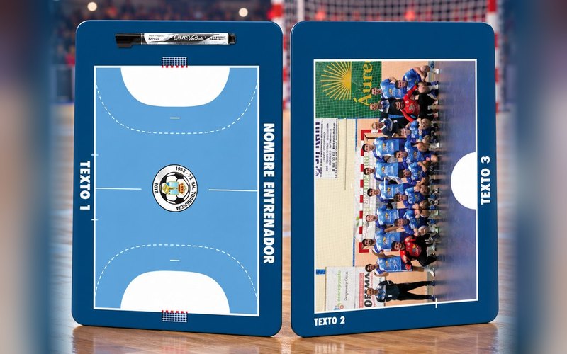 Esempio di Lavagna Regalo di pallamano: il campo davanti e la foto della squadra dietro